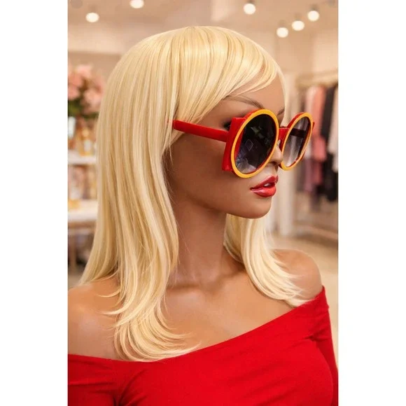 Sunglasses Women Red and‎ Yellow Large Round Shades - Picture 5 of 7